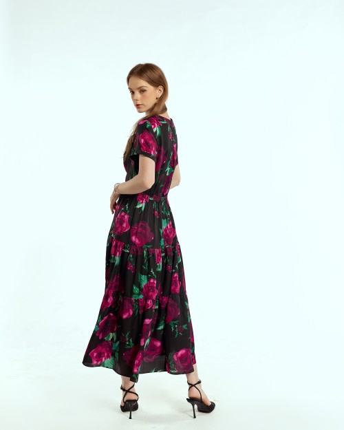 SIXDO G-Black Silk Flared Dress for Women